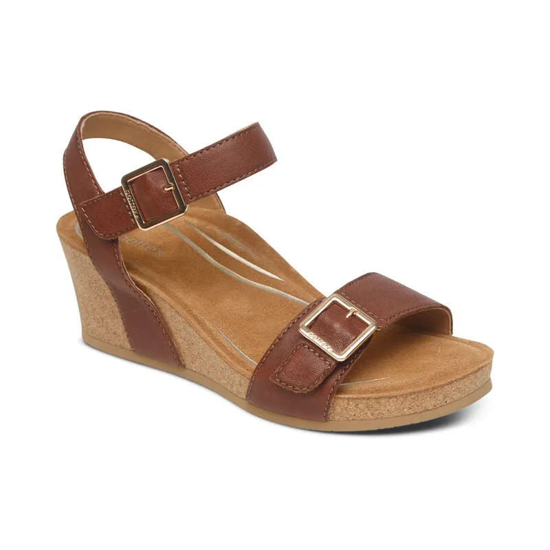 Aetrex Women's Lexa Quarter Strap Wedge Walnut CK102