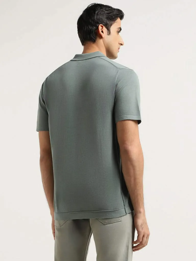 Ascot Green Self-Patterned Cotton Relaxed Fit T-Shirt