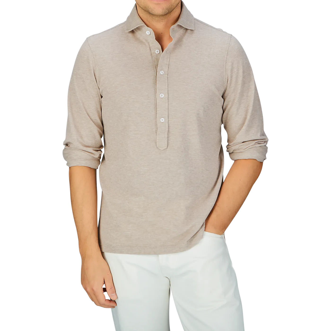 Beige Cotton Jersey Popover Shirt