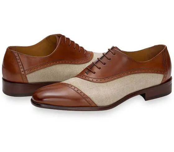 Bespoke Brown Beige Leather Denim Lace Up Shoe for Men