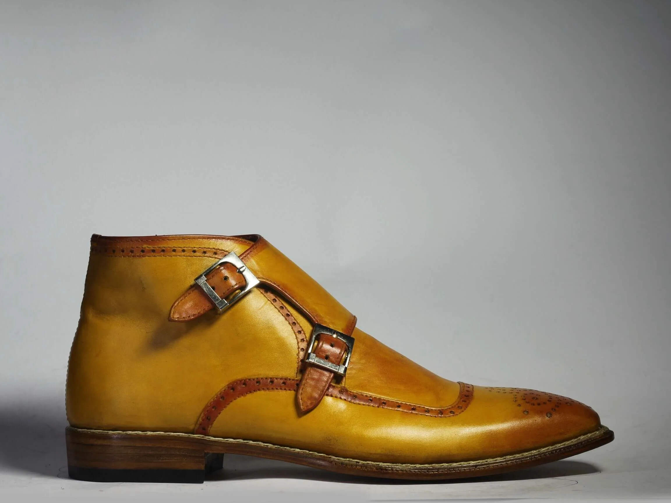 Bespoke Yellow Chukka Leather Double Monk Strap Boots