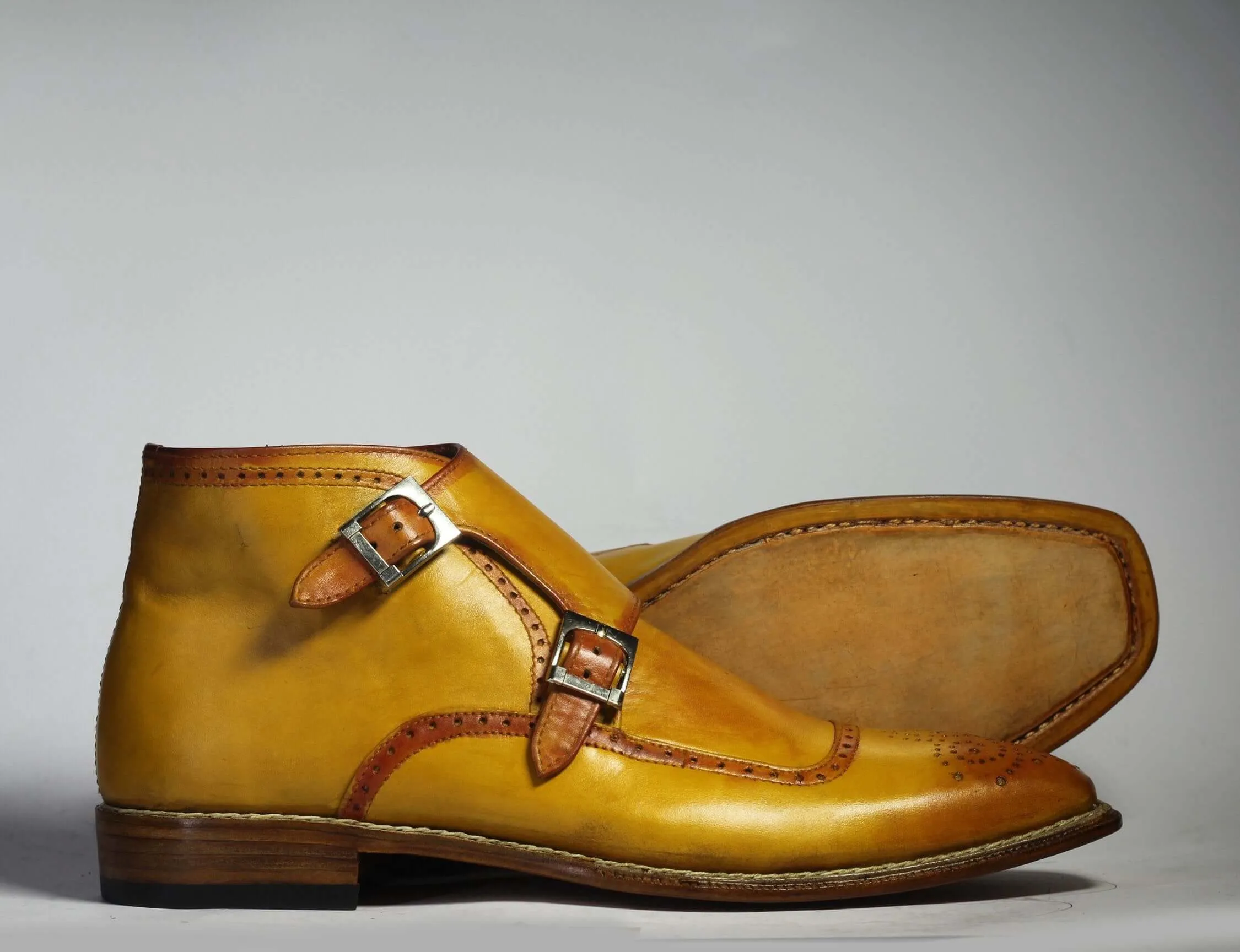 Bespoke Yellow Chukka Leather Double Monk Strap Boots