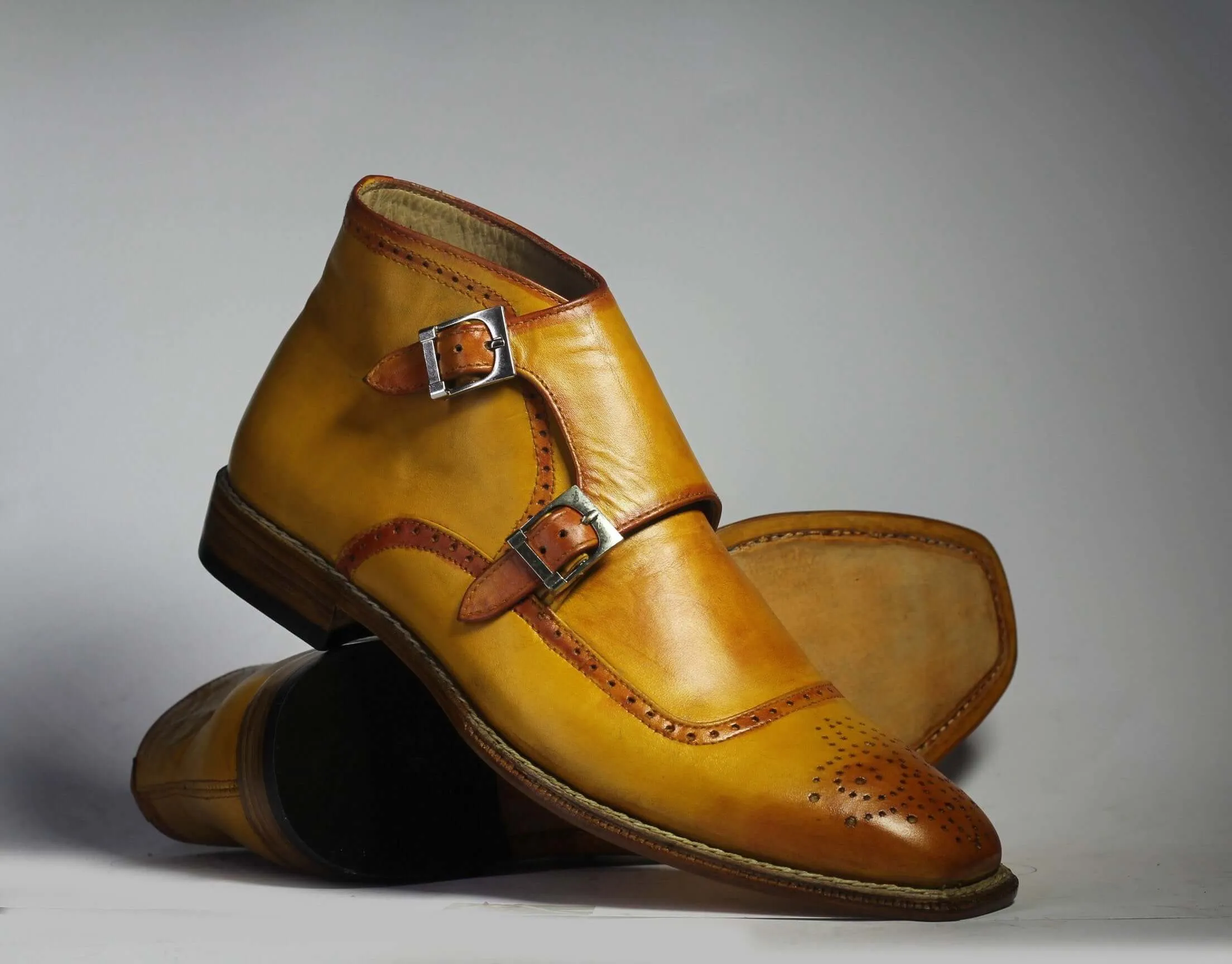 Bespoke Yellow Chukka Leather Double Monk Strap Boots