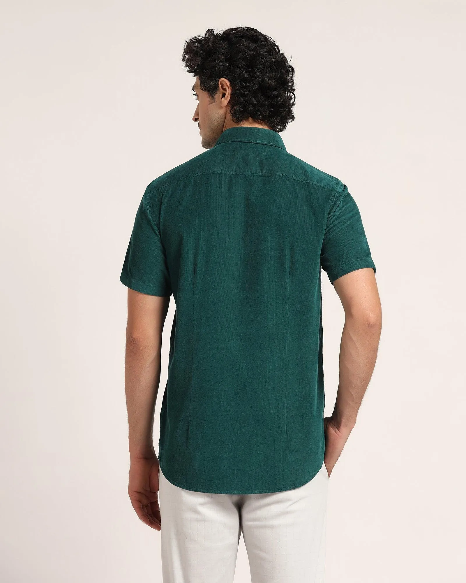 Casual Half Sleeve Green Textured Shirt - Westin