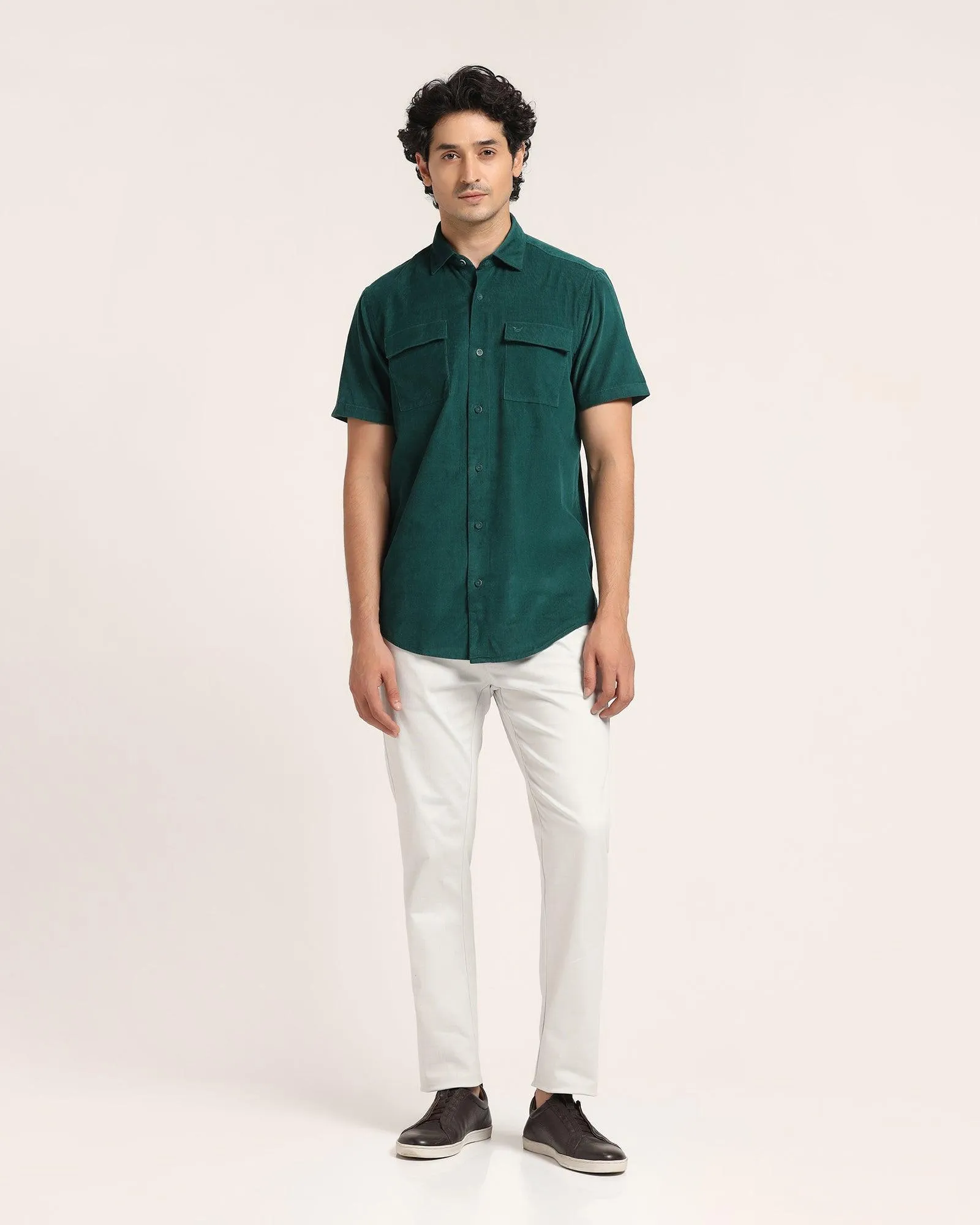 Casual Half Sleeve Green Textured Shirt - Westin