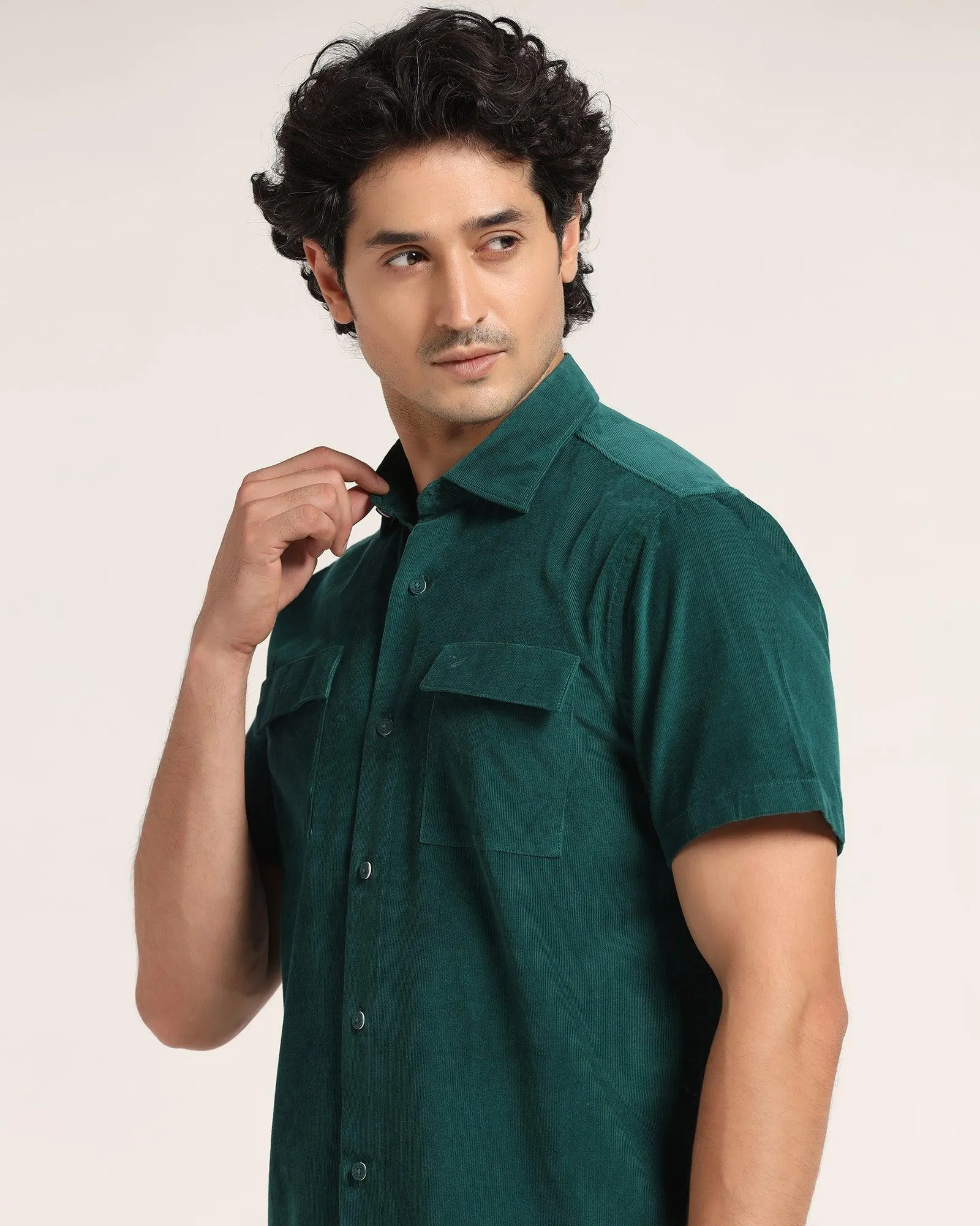 Casual Half Sleeve Green Textured Shirt - Westin