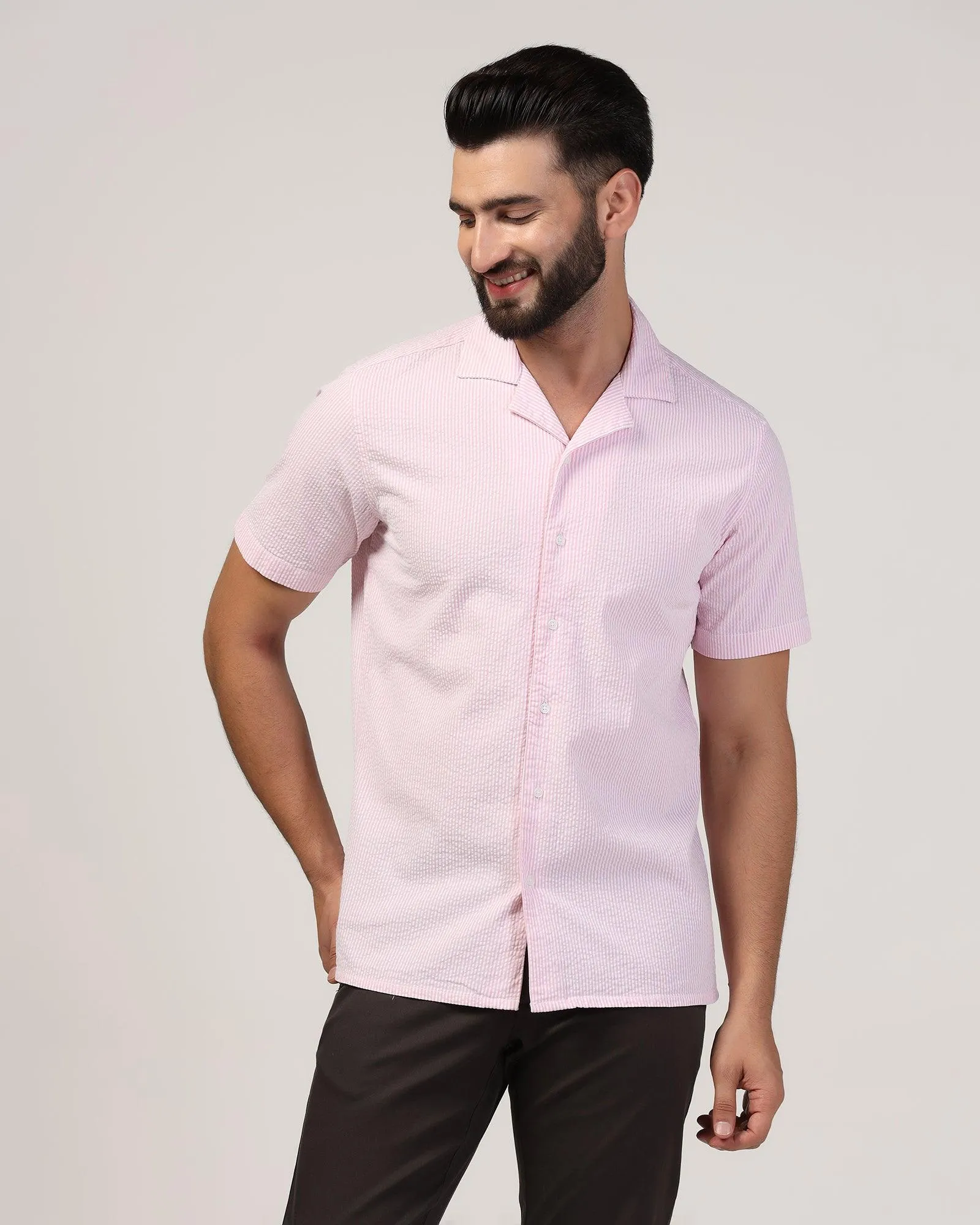 Casual Half Sleeve Pink Textured Shirt - Jaffy