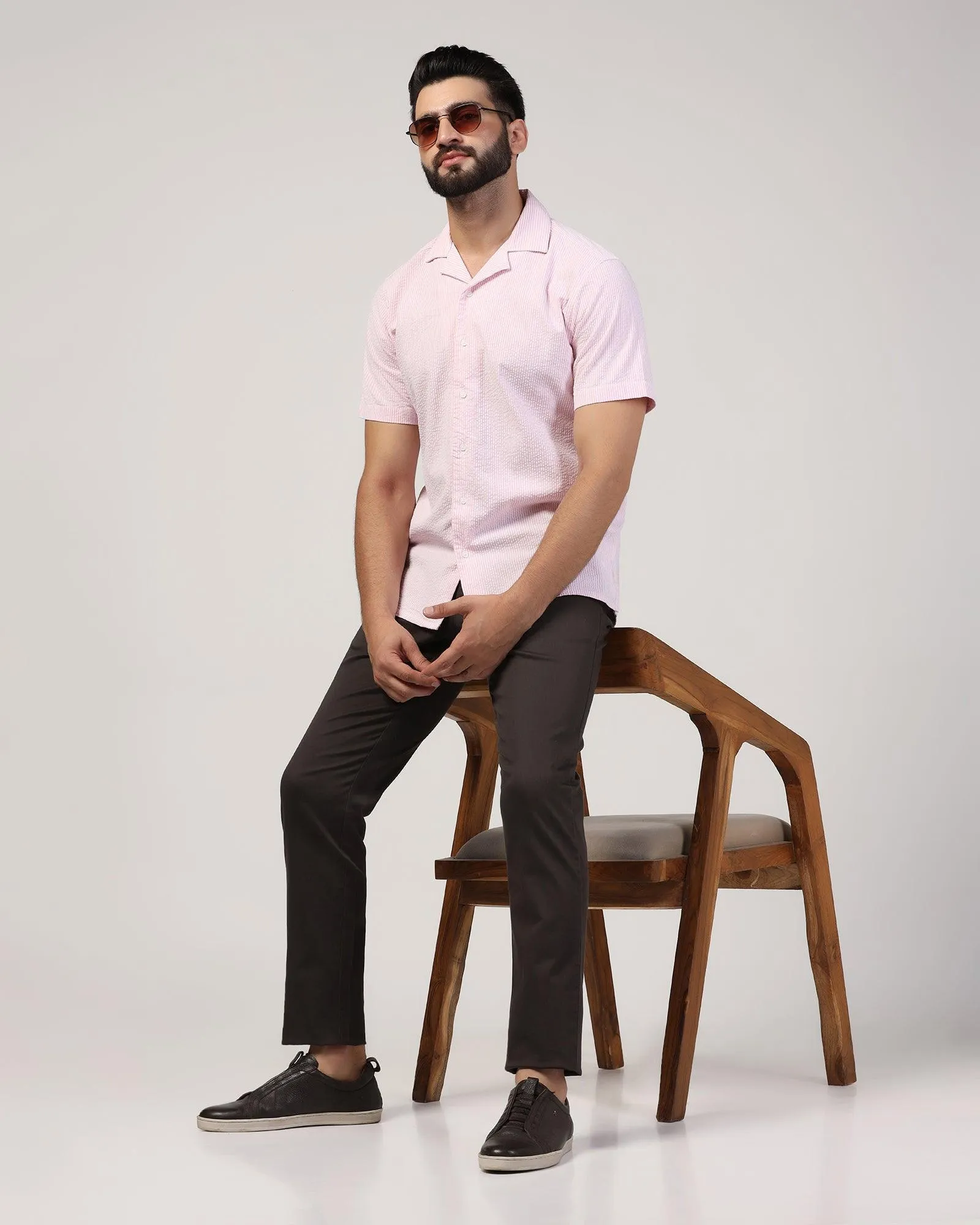 Casual Half Sleeve Pink Textured Shirt - Jaffy