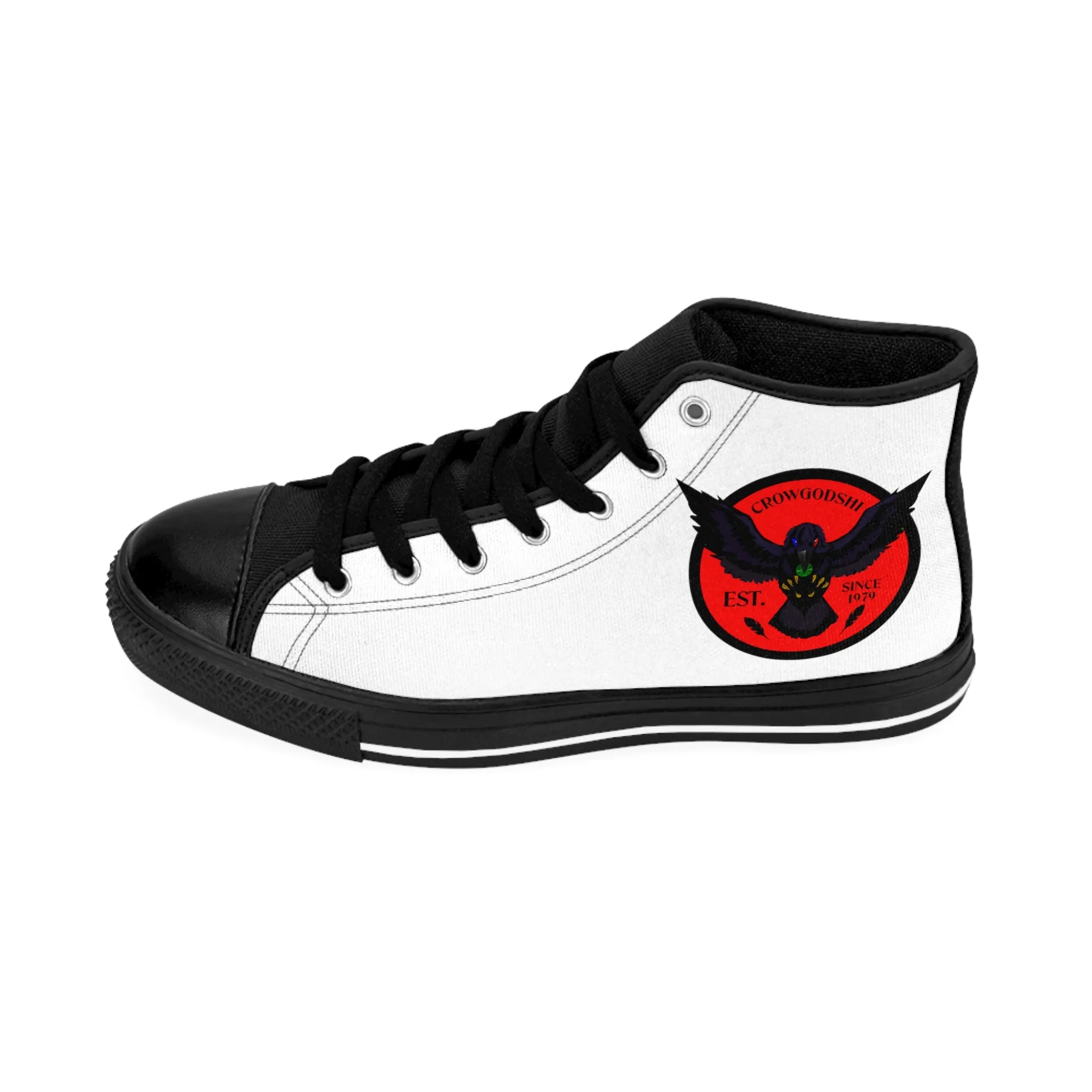 Crowgodshi 2nd Gen. High-Tops, White on White w/ RED LOGO