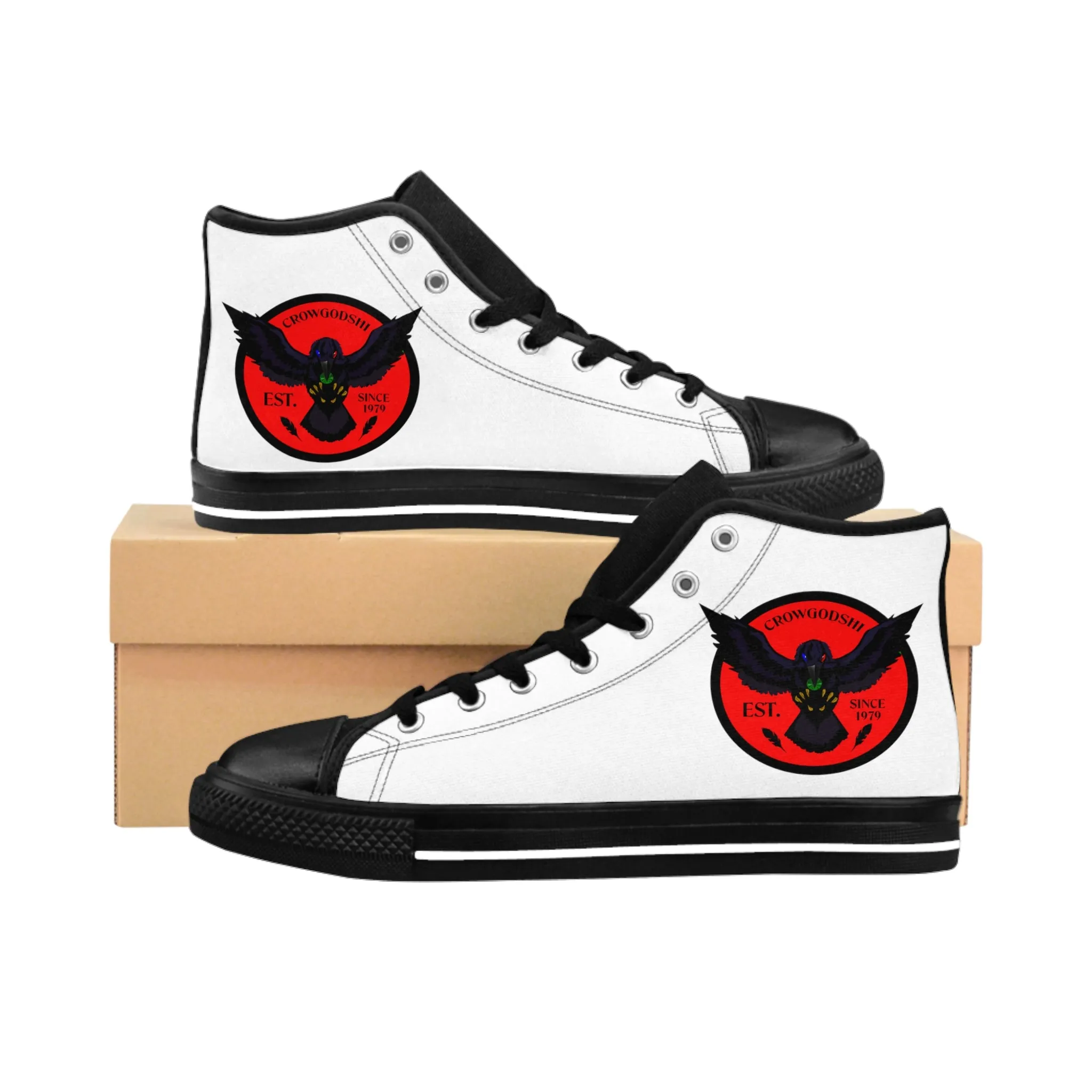 Crowgodshi 2nd Gen. High-Tops, White on White w/ RED LOGO