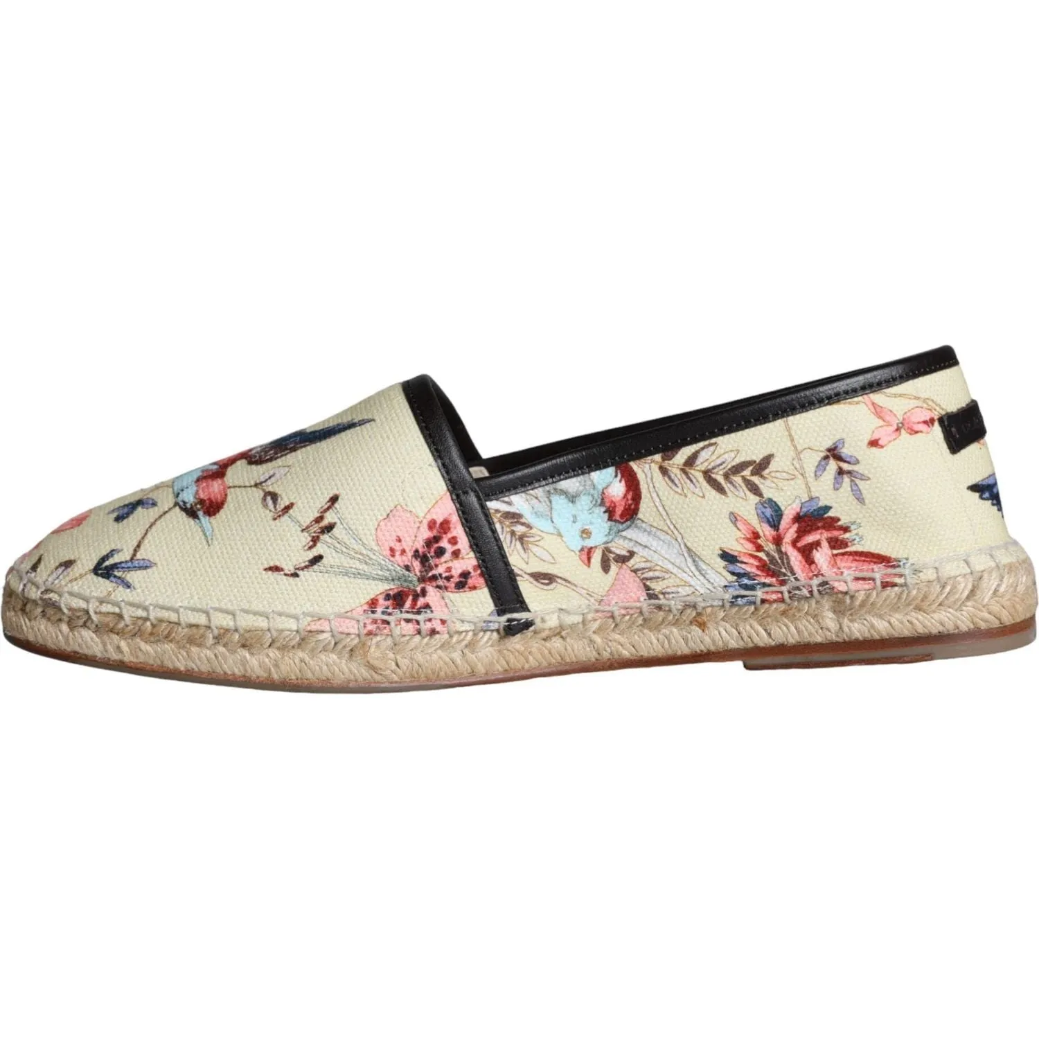 Dolce & Gabbana Beige Floral Canvas Espadrilles Slip On Shoes