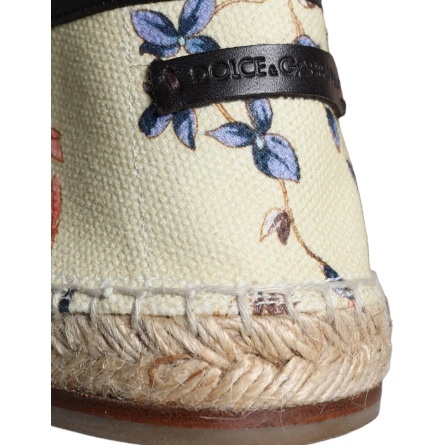 Dolce & Gabbana Beige Floral Canvas Espadrilles Slip On Shoes