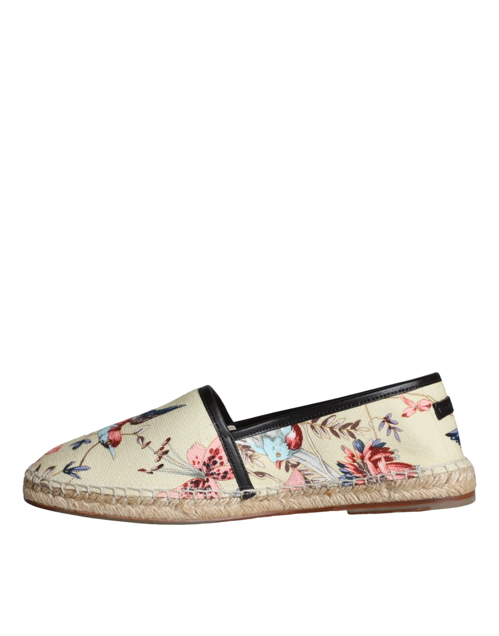 Dolce & Gabbana Beige Floral Canvas Espadrilles Slip On Shoes