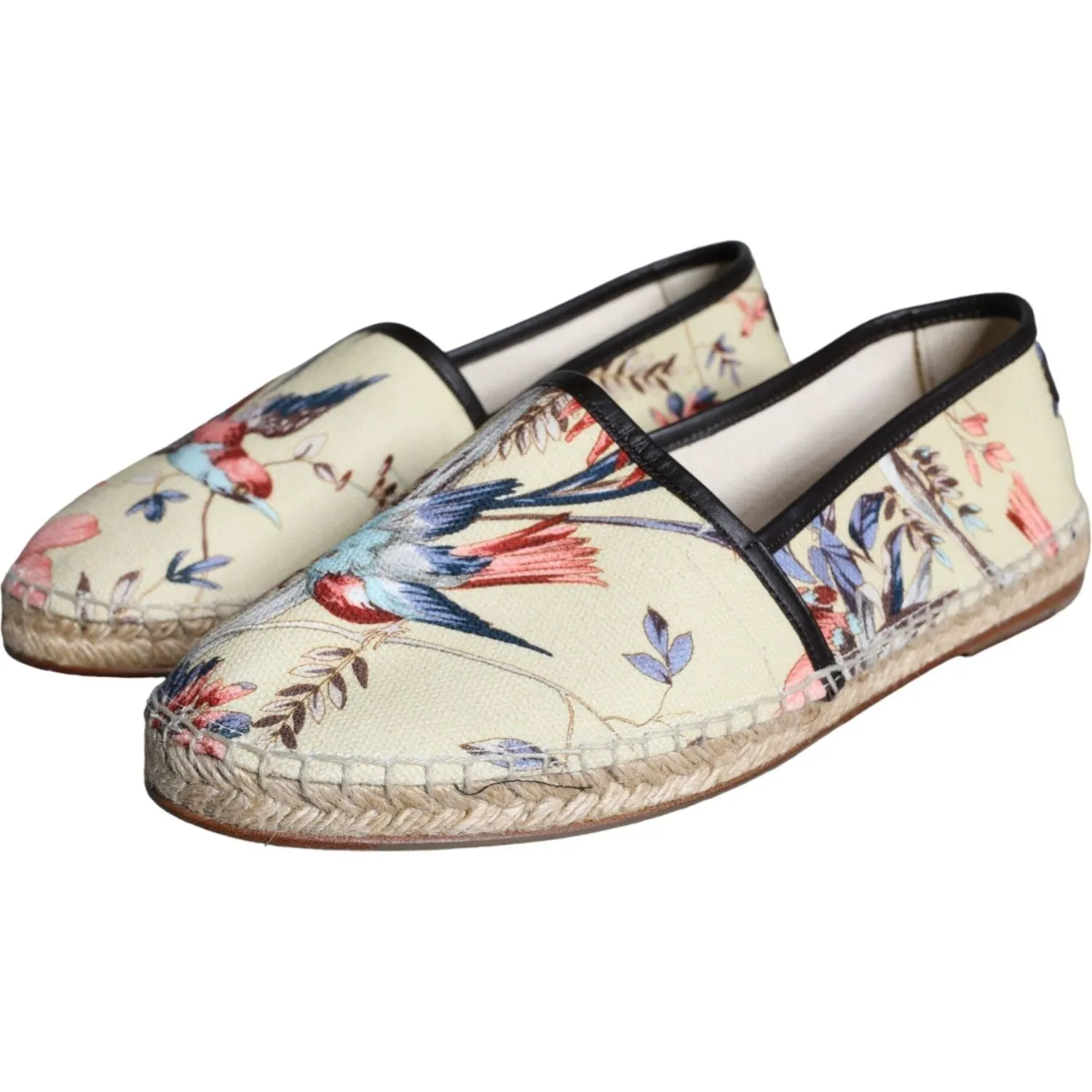 Dolce & Gabbana Beige Floral Canvas Espadrilles Slip On Shoes