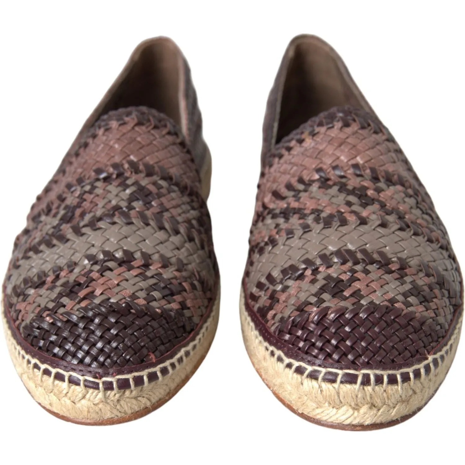 Dolce & Gabbana Brown Buffalo Leather Espadrille Flats Shoes