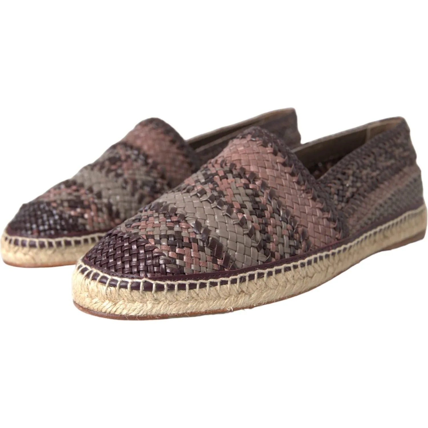 Dolce & Gabbana Brown Buffalo Leather Espadrille Flats Shoes