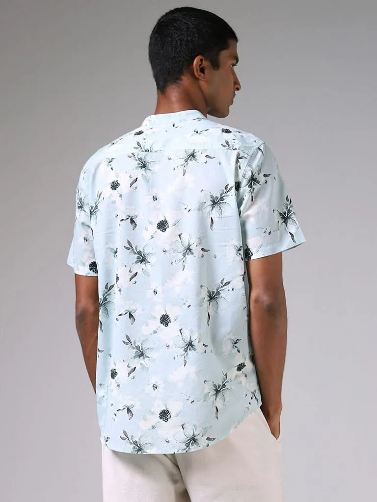 ETA Teal Printed Cotton Resort-Fit Shirt