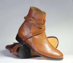 Handmade Brown Jodhpurs Leather Boots For Men's