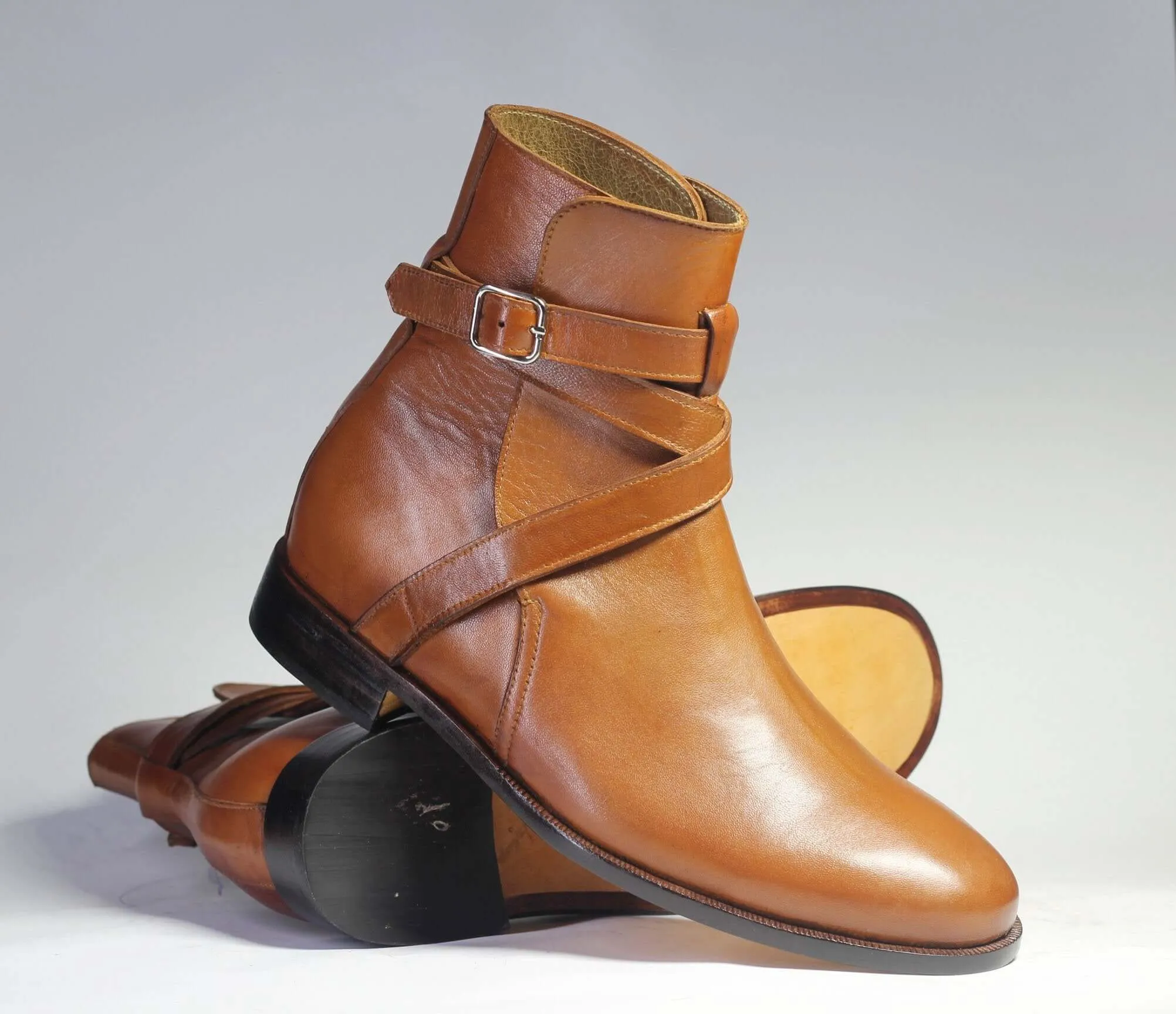 Handmade Brown Jodhpurs Leather Boots For Men's