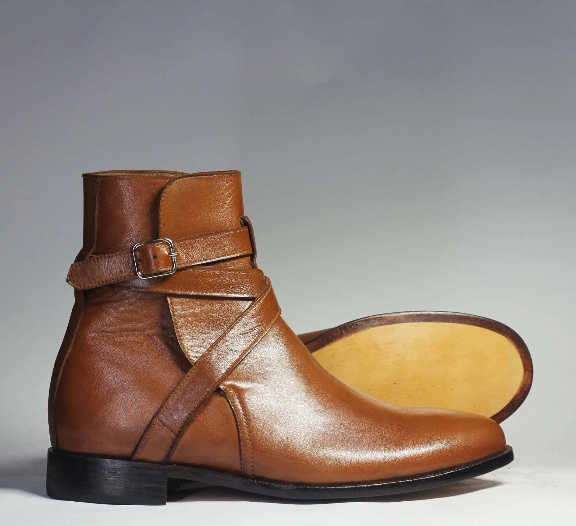 Handmade Brown Jodhpurs Leather Boots For Men's