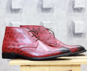 Handmade Burgundy Chukka boot For Men