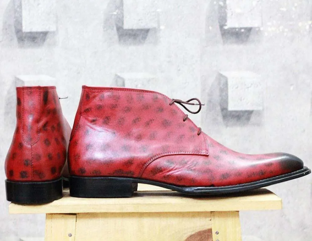 Handmade Burgundy Chukka boot For Men