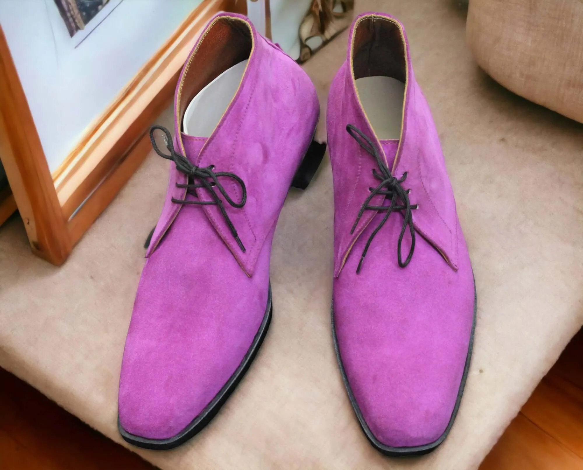 Handmade Purple Suede Chukka Boot, Lace Up Boot, Party Wear Boot