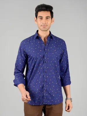 Indigo Blue Printed Slim Fit Casual Shirt | Greenfibre