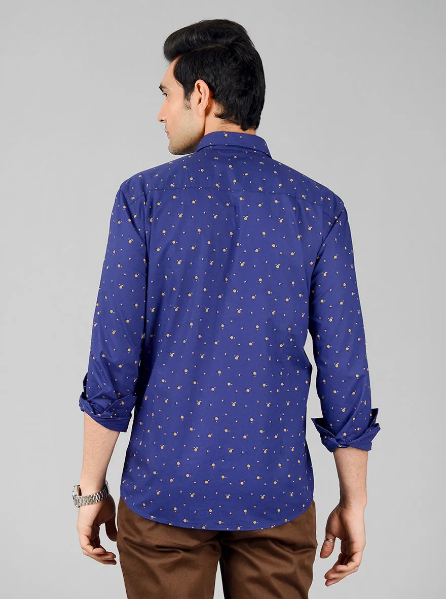 Indigo Blue Printed Slim Fit Casual Shirt | Greenfibre