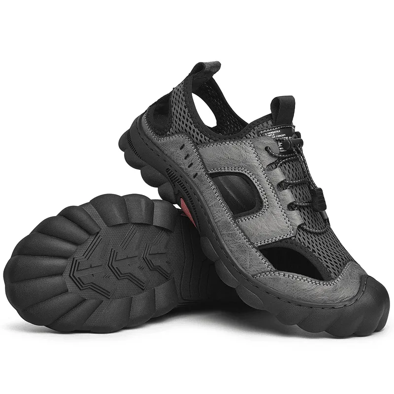 kkboxly kkboxly Men Cowhide Breathable Mesh Soft Casual Outdoor Sandals