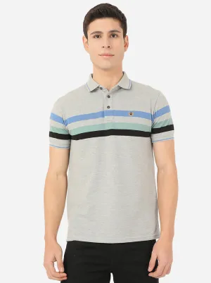 Light Grey Striped Slim Fit Polo T-Shirt | JadeBlue