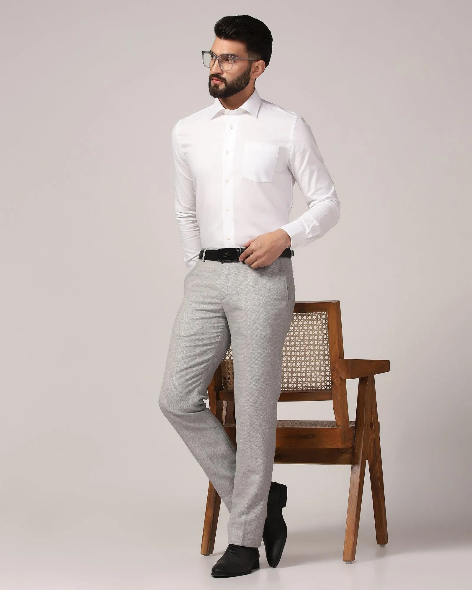 Linen Slim Comfort B-95 Formal Grey Textured Trouser - Commando