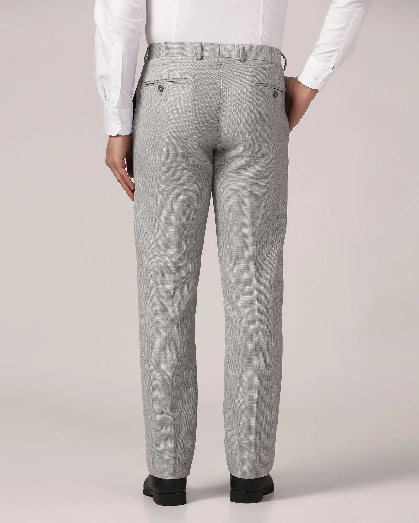 Linen Slim Comfort B-95 Formal Grey Textured Trouser - Commando