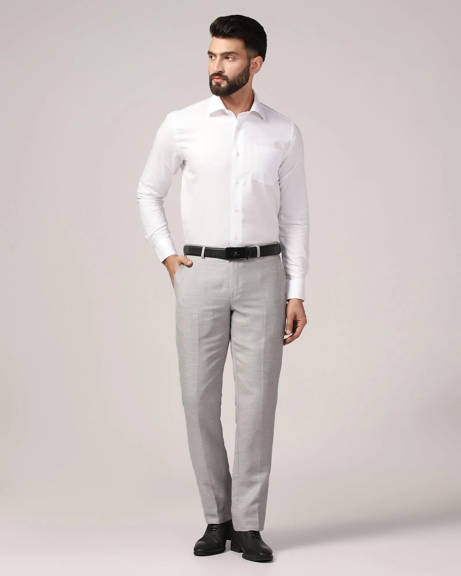 Linen Slim Comfort B-95 Formal Grey Textured Trouser - Commando