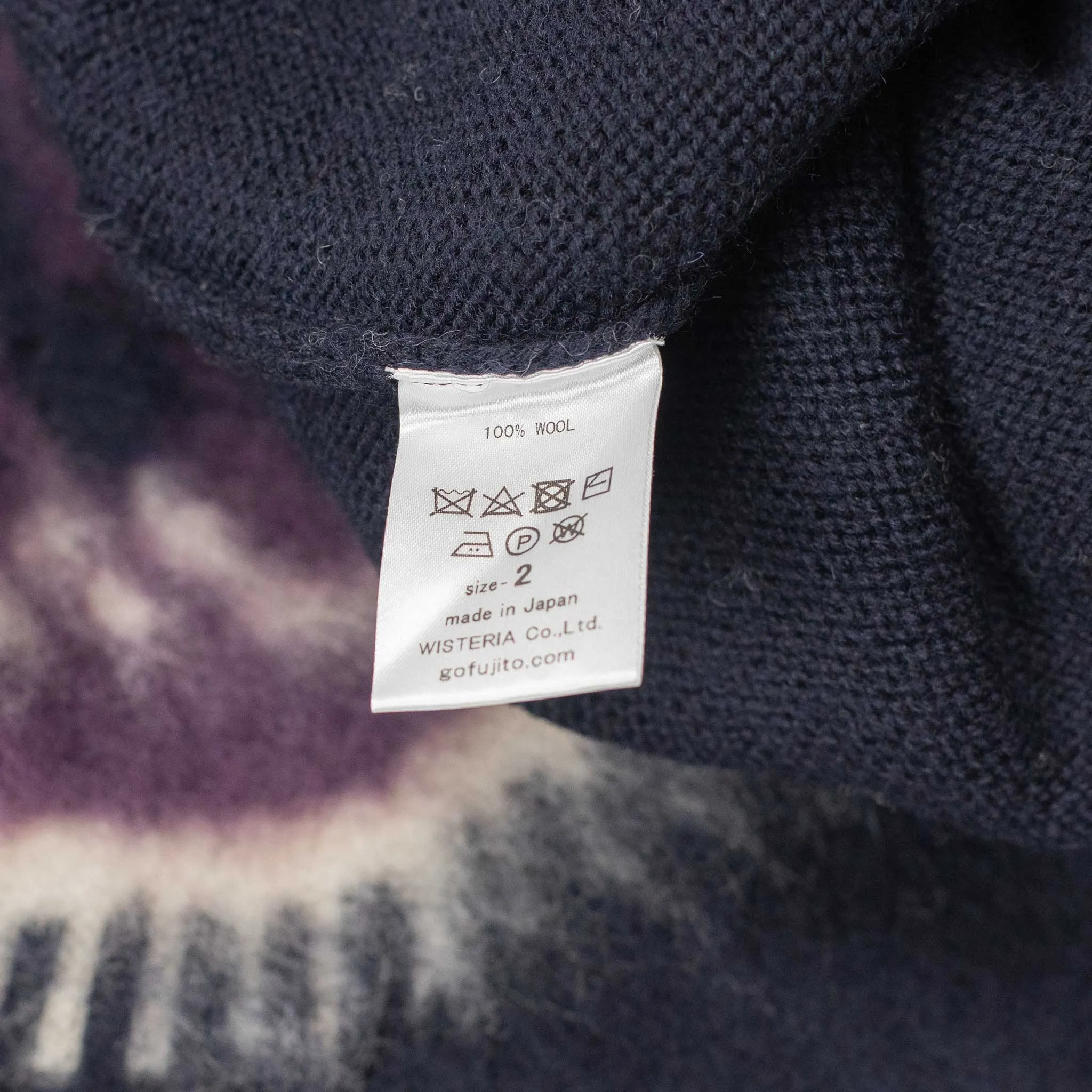 Nordic sweater in navy blue and deep purple wool