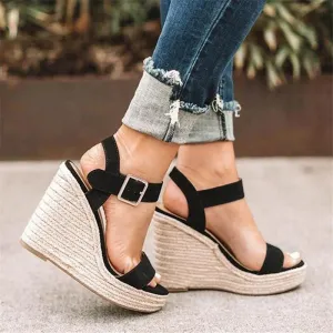 Peep Toe High Wedges Sandalia Espadrilles Shoes