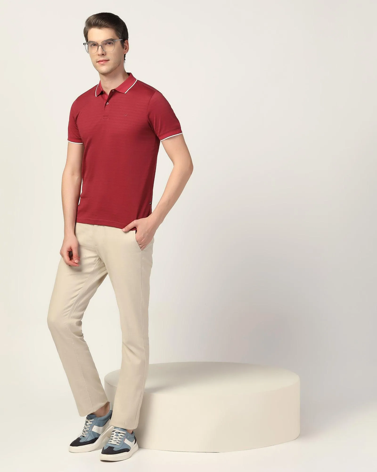 Polo Apple Red Textured T-Shirt - Kiyo