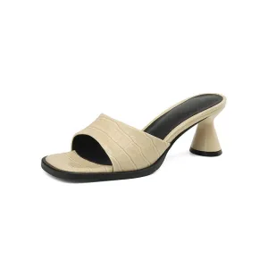 Pre Order:  Bamboo Pattern Square Toe Thick Heel Sandals