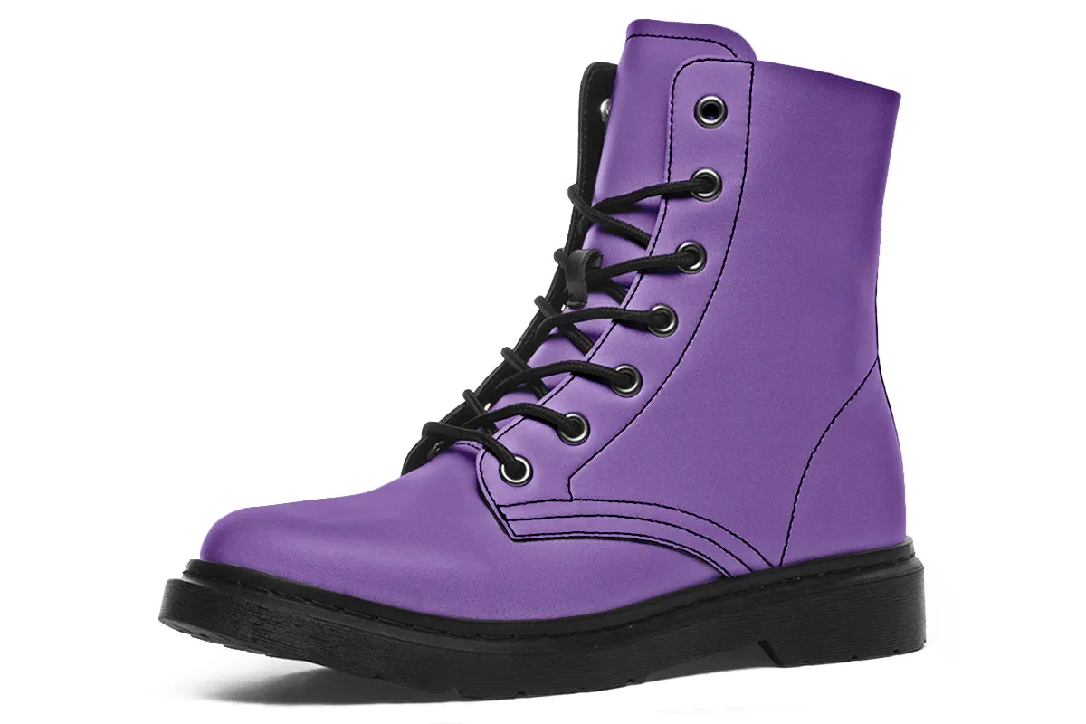 Retro Violet Boots - Vegan Leather Doc-Style Boots with Durable Stitched on Soles