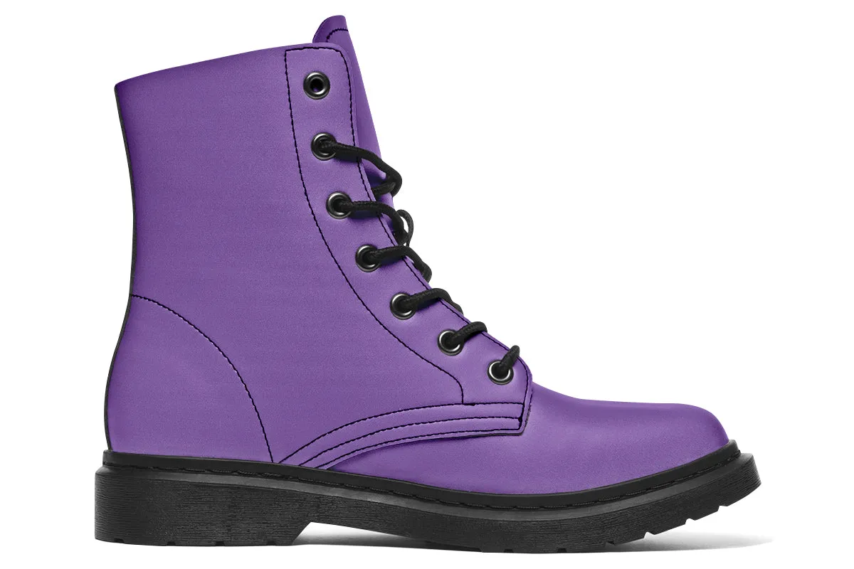 Retro Violet Boots - Vegan Leather Doc-Style Boots with Durable Stitched on Soles