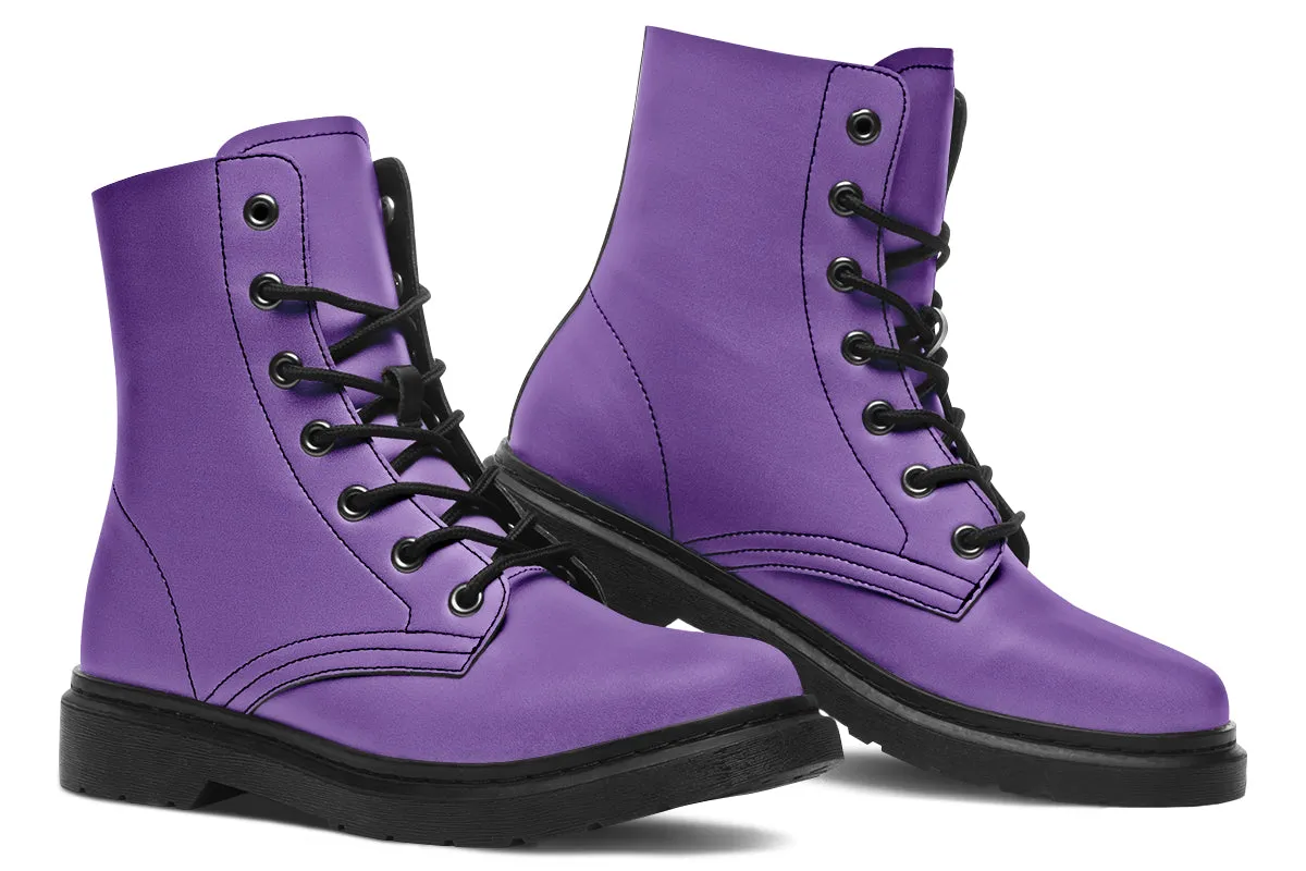 Retro Violet Boots - Vegan Leather Doc-Style Boots with Durable Stitched on Soles