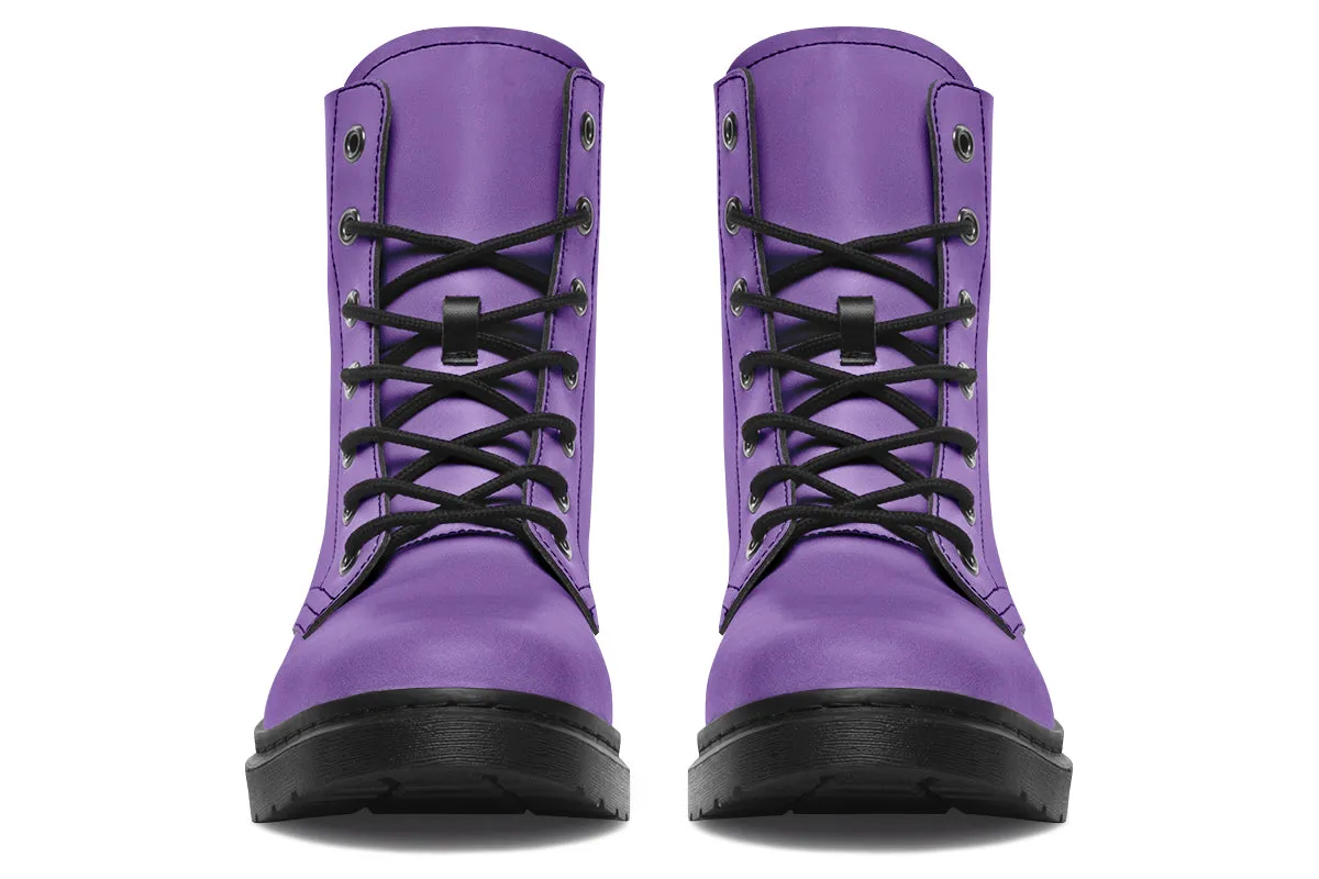 Retro Violet Boots - Vegan Leather Doc-Style Boots with Durable Stitched on Soles