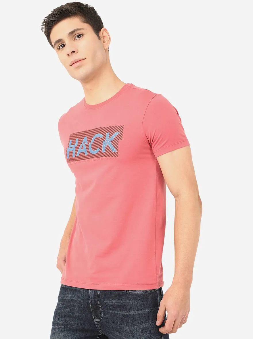 Rose Red Printed Slim Fit T-Shirt | JadeBlue