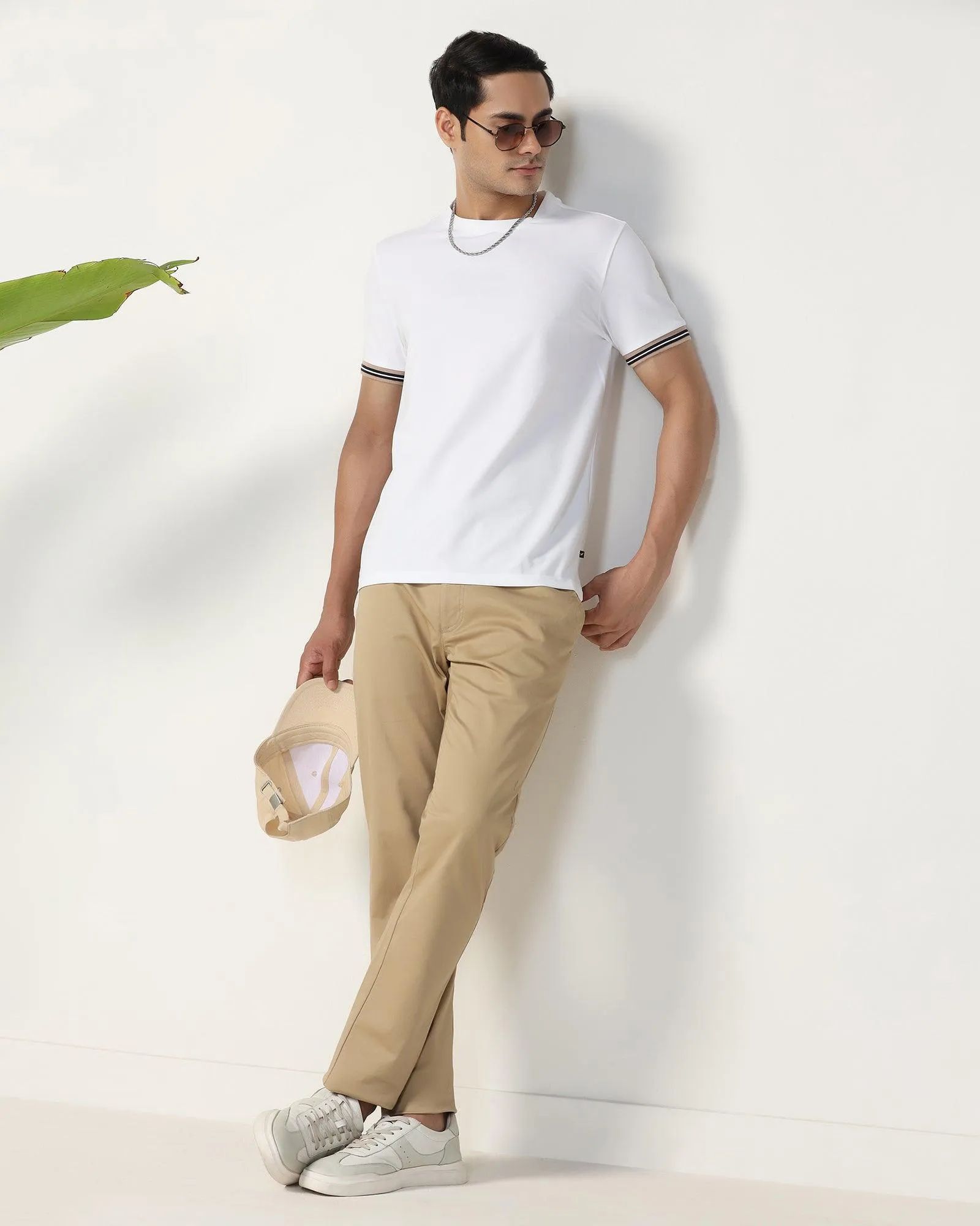 Slim Comfort B-95 Casual Beige Solid Khakis - Marico