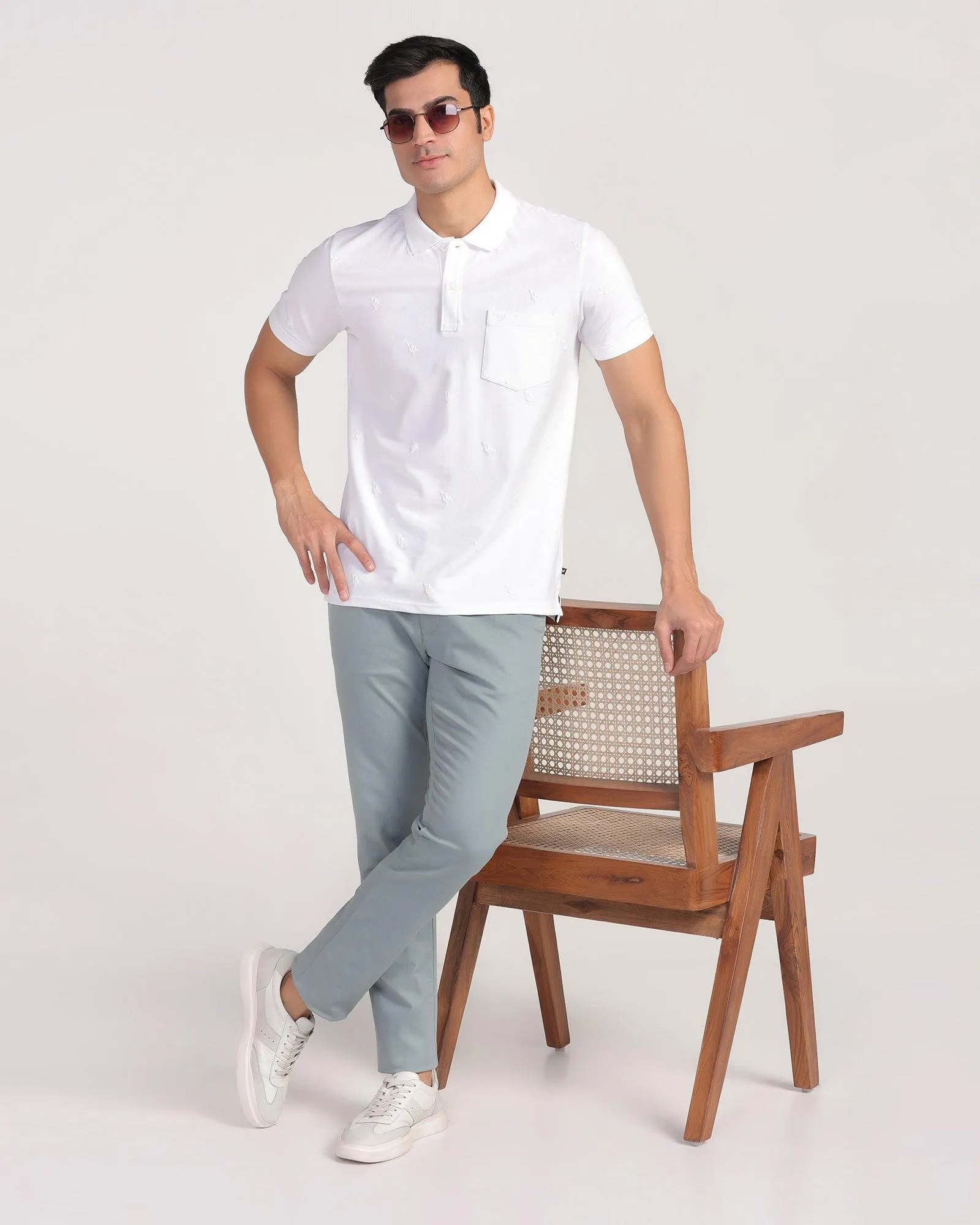 Slim Fit B-91 Casual Powder Blue Textured Khakis - Duncan