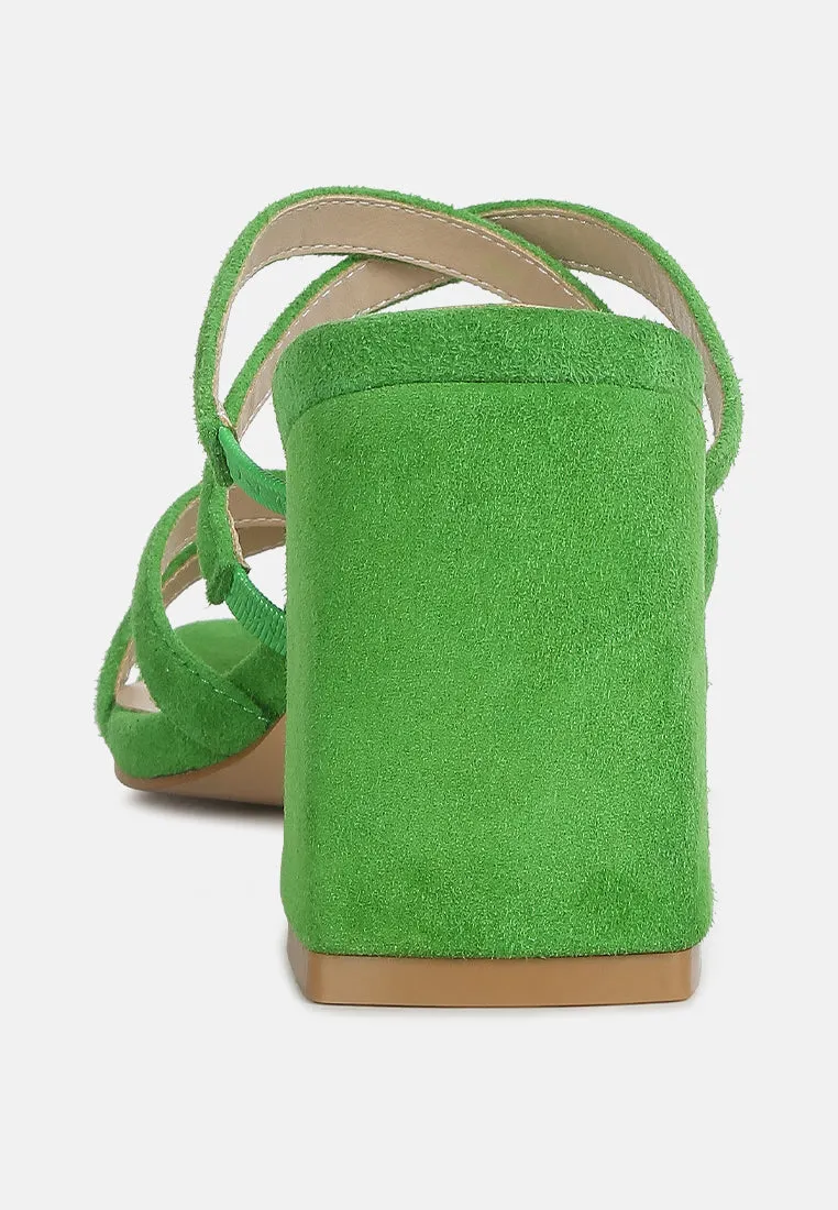 Valentina Strappy Casual Block Heel Sandals In Green