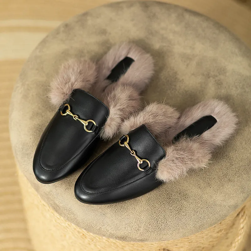 Wear rabbit hair semi-padded shoes