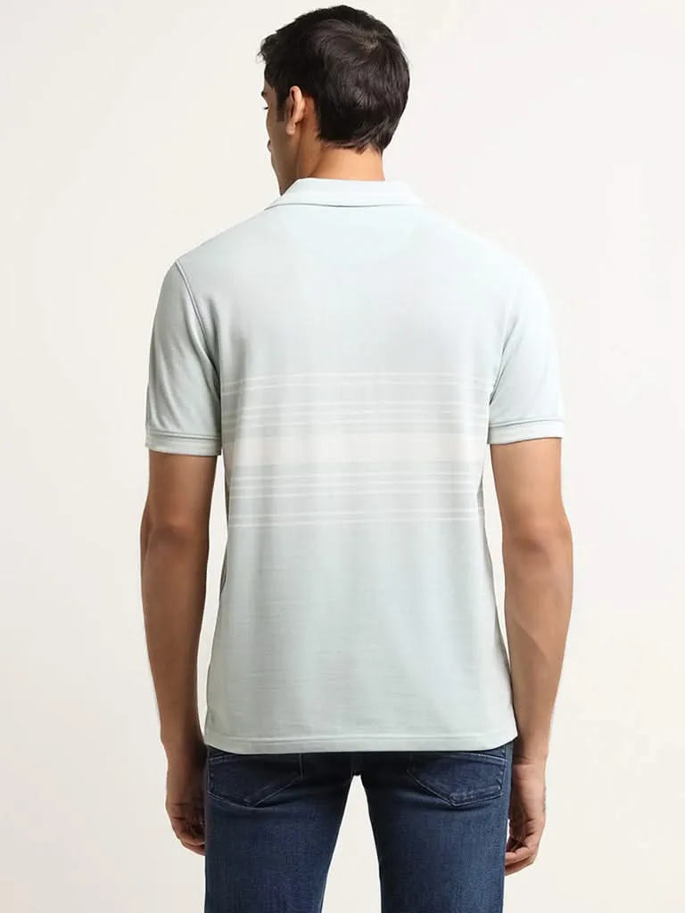 WES Casuals Mint Striped Design Slim Fit T-Shirt