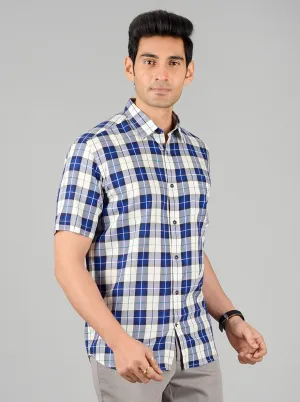 White & Blue Checked Slim Fit Casual Shirt | JadeBlue