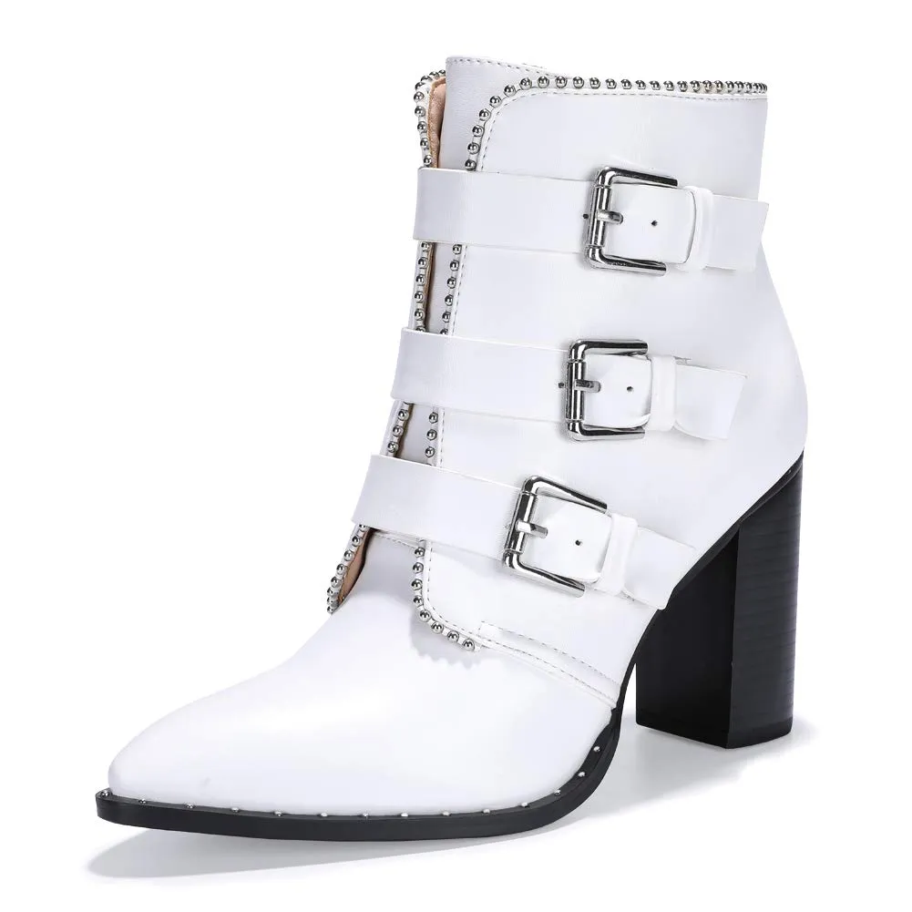 White Buckle Ankle Boots